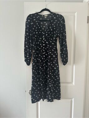 Wilfred Black Long-Sleeve Button-Front Floral Midi Dress